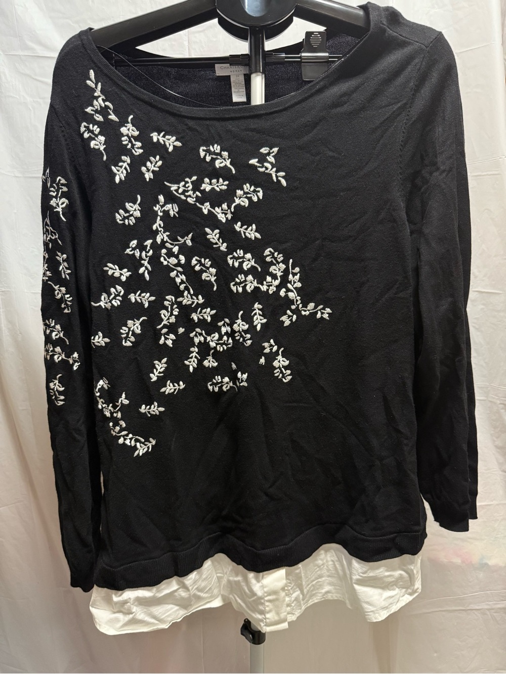 Charter Club 3X Black White Floral Top Layered Hem Long Sleeve Plus Size Blouse